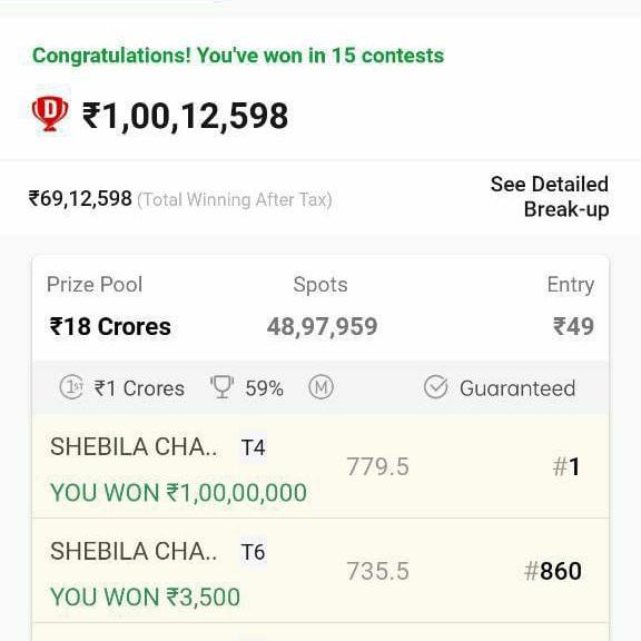 Dream11 Winning  team